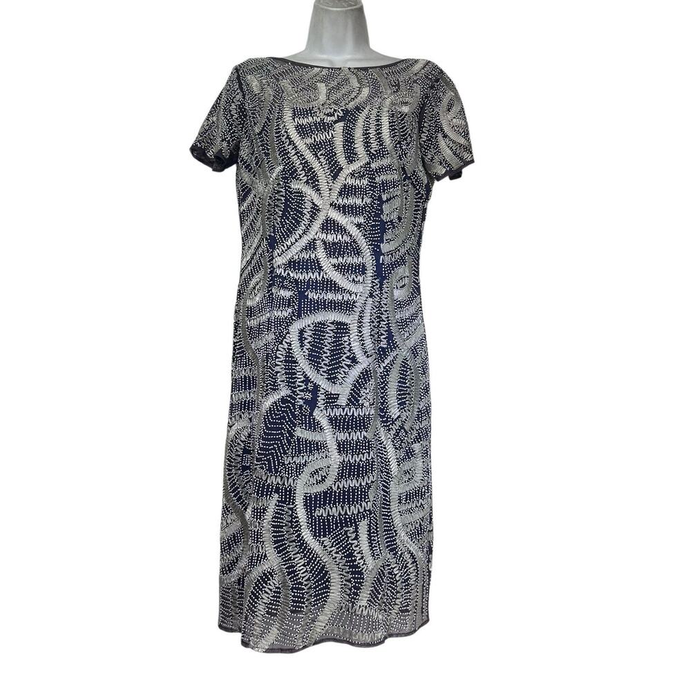 JS Collections Womens Grace Beaded Ribbon Cocktail Party Dress size 4